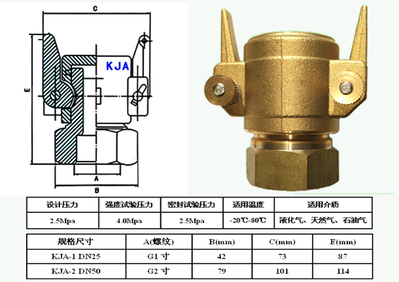 KJA-2型液化气槽车快速接头规格尺寸